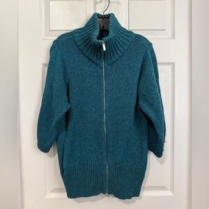 Jones New York Teal SZ XL Women’s Cardigan Full Zip Cowl Neck 100% Cotton